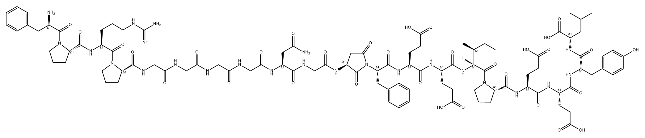 L-Leucine, D-phenylalanyl-L-prolyl-L-arginyl-L-prolylglycylglycylglycylglycyl-L-asparaginylglycyl-(αS,3S)-3-amino-2,5-dioxo-α-(phenylmethyl)-1-pyrrolidineacetyl-L-α-glutamyl-L-α-glutamyl-L-isoleucyl-L-prolyl-L-α-glutamyl-L-α-glutamyl-L-tyrosyl- Struktur