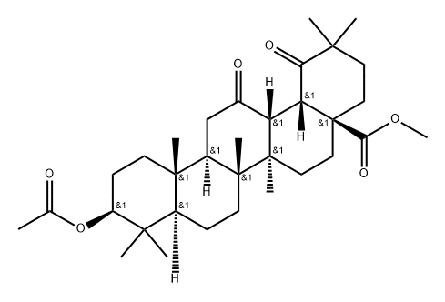 18β-Oleanan-38-oic acid, 3β-hydroxy-12,19-dioxo-, methyl ester, acetate (6CI) Struktur