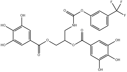 Benzoic acid, 3,4,5-trihydroxy-, 1,1'-[1-[[[[3-(trifluoromethyl)phenoxy]carbonyl]amino]methyl]-1,2-ethanediyl] ester Struktur