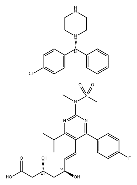 (R)-1-((4-chlorophenyl)(phenyl)methyl)piperazine (3R,5S,E)-7-(4-(4-fluorophenyl)-6-isopropyl-2-(N-methylmethylsulfonamido)pyrimidin-5-yl)-3,5-dihydroxyhept-6-enoate Struktur