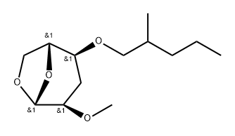 .beta.-D-ribo-Hexopyranose, 1,6-anhydro-3-deoxy-2-O-methyl-4-O-(2-methylpentyl)- Struktur