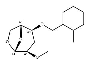 .beta.-D-ribo-Hexopyranose, 1,6-anhydro-3-deoxy-2-O-methyl-4-O-(2-methylcyclohexyl)methyl- Struktur