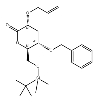 D-ribo-Hexonic acid, 3-deoxy-6-O-(1,1-dimethylethyl)dimethylsilyl-4-O-(phenylmethyl)-2-O-2-propenyl-, .delta.-lactone Struktur