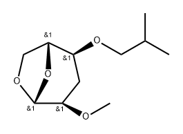 .beta.-D-ribo-Hexopyranose, 1,6-anhydro-3-deoxy-2-O-methyl-4-O-(2-methylpropyl)- Struktur