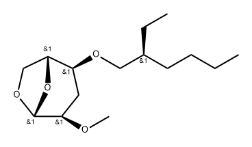 .beta.-D-ribo-Hexopyranose, 1,6-anhydro-3-deoxy-4-O-(2-ethylhexyl)-2-O-methyl-, (S)- Struktur