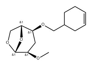 .beta.-D-ribo-Hexopyranose, 1,6-anhydro-4-O-(3-cyclohexen-1-ylmethyl)-3-deoxy-2-O-methyl- Struktur