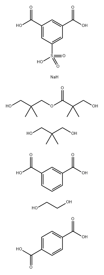 5-Sulfo-1,3-benzenedicarboxylic acid, monosodium salt polymer with 1,3-benzene dicarboxylic acid, 1,4-benzenedicarboxylic acid, 2,2-dimethyl-1,3-propanediol, 1,2-ethanediol and 3-hydroxy-2,2- dimethylpropyl 3-hydroxy-2,2-dimethylpropanoate Struktur