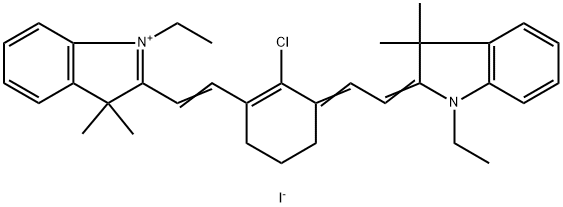 3H-Indolium,2-[2-[2-chloro-3-[(1-ethyl-1,3-dihydro-3,3-dimethyl-2H-indol-2-ylidene)ethylidene]-1-cyclohexen-1-yl]ethenyl]-1-ethyl-3,3-dimethyl-, iodide Struktur