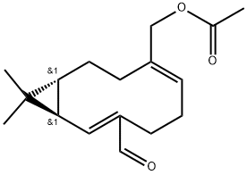 Bicyclo[8.1.0]undeca-2,6-diene-3-carboxaldehyde, 7-[(acetyloxy)methyl]-11,11-dimethyl-, (1R,2E,6Z,10R)-rel-(+)- Struktur