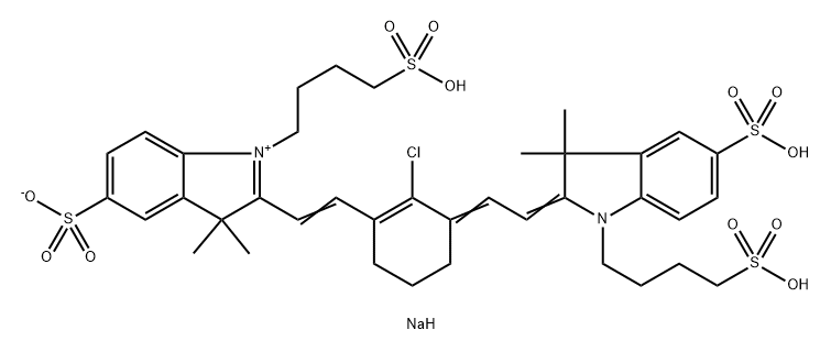 3,3-Dimethyl-2-[2-[2-chloro-3-[2-[1,3-dihydro-3,3-dimethyl-5-sulfo-1-(4-sulfobutyl)-2H-indol-2-ylidene]ethylidene]-1-cyclohexen-1-yl]ethenyl]-5-sulfo-1-(4-sulfobutyl)-3H-indolium inner salt trisodium salt Struktur