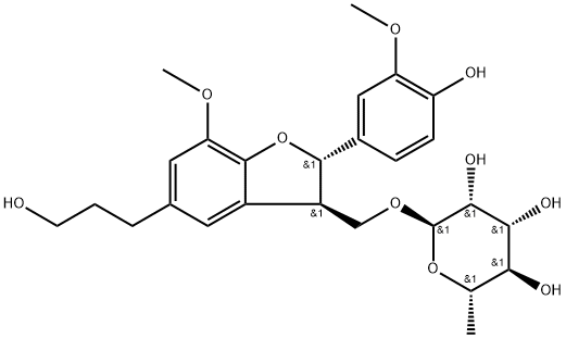 α-L-Mannopyranoside, [(2S,3R)-2,3-dihydro-2-(4-hydroxy-3-methoxyphenyl)-5-(3-hydroxypropyl)-7-methoxy-3-benzofuranyl]methyl 6-deoxy- Struktur