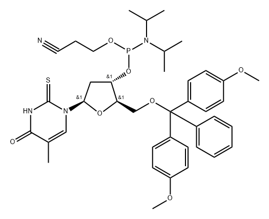 Thymidine, 5'-?O-?[bis(4-?methoxyphenyl)?phenylmethyl]?-?2-?thio-?, 3'-?[2-?cyanoethyl N,?N-?bis(1-?methylethyl)?phosphoramidite] Struktur