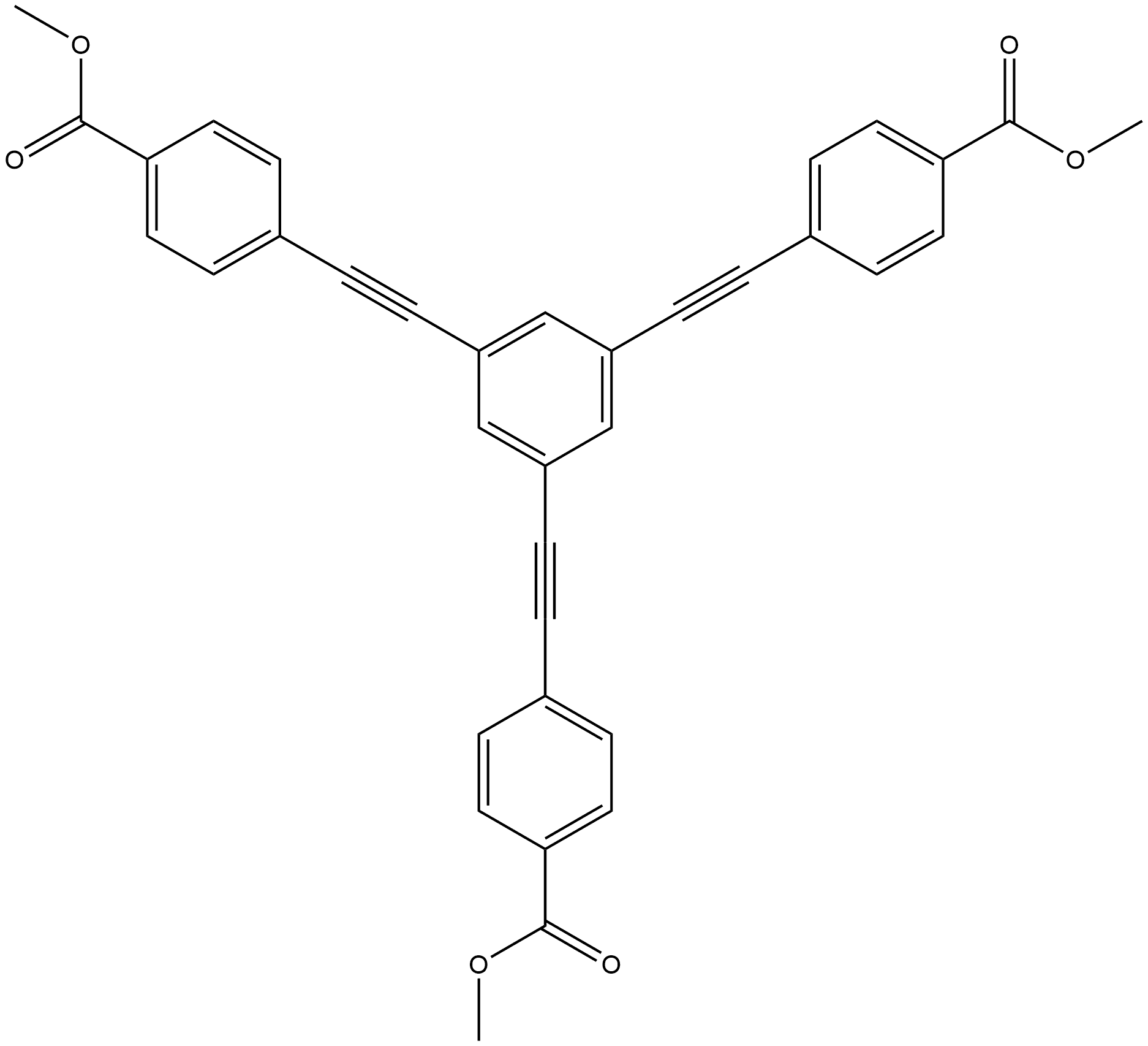 Benzoic acid, 4,4',4''-(1,3,5-benzenetriyltri-2,1-ethynediyl)tris-, 1,1',1''-trimethyl ester Struktur