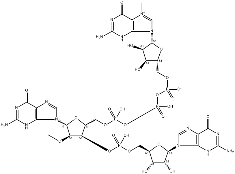 Guanosine, 7-methylguanylyloxyphosphinicooxyphosphinico-(5'→5')-2'-O-methylguanylyl-(3'→5')-, inner salt Struktur