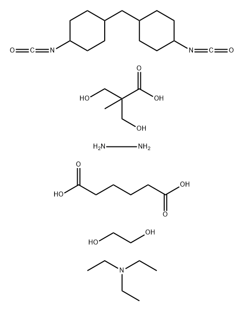 Hexanedioic acid, polymer with 1,2-ethanediol, hydrazine, 3-hydroxy-2-(hydroxymethyl)-2-methylpropanoic acid and 1,1'-methylenebis[4-isocyanatocyclohexane], compd. with N,N-diethylethanamine Struktur