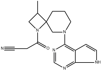 1,6-Diazaspiro[3.5]nonane-1-propanenitrile, 3-methyl-β-oxo-6-(7H-pyrrolo[2,3-d]pyrimidin-4-yl)- Struktur