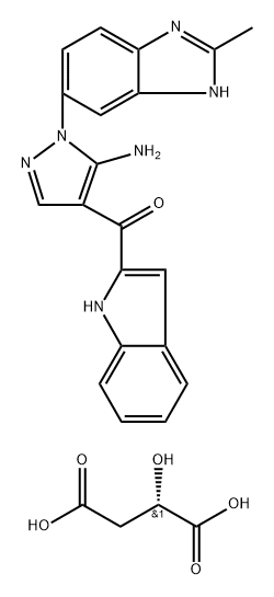 Butanedioic acid, 2-hydroxy-, (2S)-, compd. with [5-amino-1-(2-methyl-1H-benzimidazol-6-yl)-1H-pyrazol-4-yl]-1H-indol-2-ylmethanone (1:1) Struktur