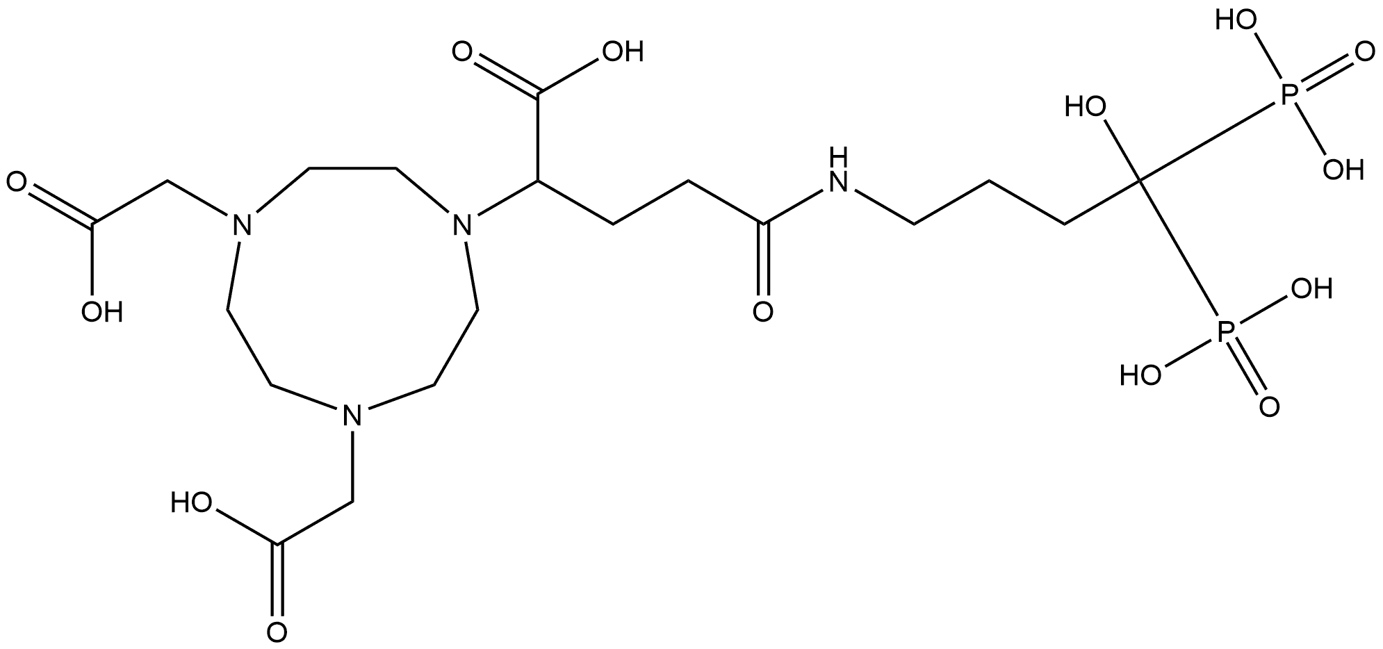 Hexahydro-α1-[3-[(4-hydroxy-4,4-diphosphonobutyl)amino]-3-oxopropyl]-1H-1,4,7-triazonine-1,4,7-triacetic acid Struktur