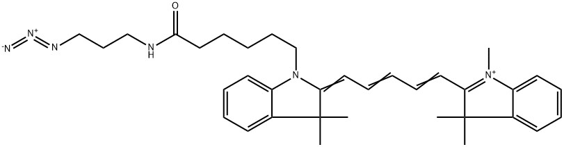 3H-Indolium, 2-[5-[1-[6-[(3-azidopropyl)amino]-6-oxohexyl]-1,3-dihydro-3,3-dimethyl-2H-indol-2-ylidene]-1,3-pentadien-1-yl]-1,3,3-trimethyl- Struktur