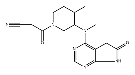 1-Piperidinepropanenitrile, 3-[(6,7-dihydro-6-oxo-5H-pyrrolo[2,3-d]pyrimidin-4-yl)methylamino]-4-methyl-β-oxo- Struktur