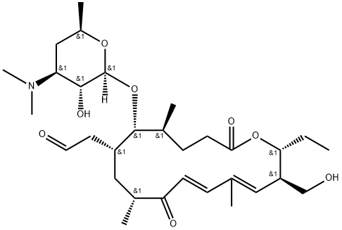 2-[(2R,3R,4E,6E,9R,11R,12R,13S)-12-[(2S,3R,4S,6R)-4-dimethylamino-3-hy droxy-6-methyl-oxan-2-yl]oxy-2-ethyl-3-(hydroxymethyl)-5,9,13-trimethy l-8,16-dioxo-1-oxacyclohexadeca-4,6-dien-11-yl]acetaldehyde Struktur