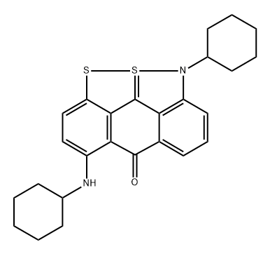 9-cyclohexyl-4-(cyclohexylamino)-10lambda~4~-benzo[cd][1,2]benzodithiolo[4,3,2-ghi][1,2]benzisothiazol-5(9H)-one Struktur