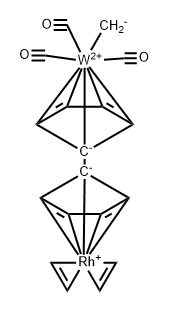 2,2,2-tricarbonyl-1,1-bis(ethylene)-mu-(eta(5),eta(5)-fulvalene)-2-methylrhodiumtungsten Struktur