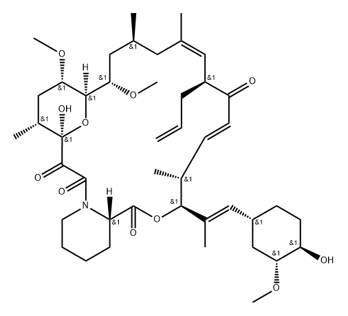 15,19-Epoxy-3H-pyrido[2,1-c][1,4]oxaazacyclotricosine-1,7,20,21(4H,23H)-tetrone, 8,11,12,13,14,15,16,17,18,19,24,25,26,26a-tetradecahydro-19-hydroxy-3-[2-(4-hydroxy-3-methoxycyclohexyl)-1-methylethenyl]-14,16-dimethoxy-4,10,12,18-tetramethyl-8-(2-propenyl)-, [3S-[3R*[E(1S*,3S*,4S*)],4S*,5E,8R*,9E,12R*,14R*,15S*,16R*,18S*,26aR*]]- Struktur