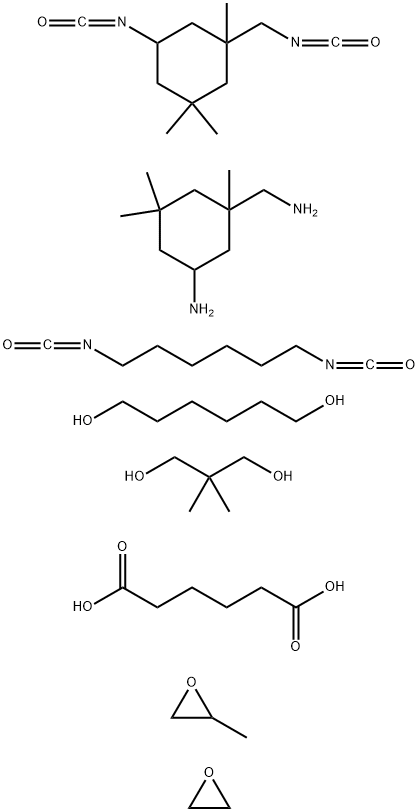 Hexanedioic acid, polymer with 5-amino-1,3,3-trimethylcyclohexanemethanamine, 1,6-diisocyanatohexane, 2,2-dimethyl-1,3-propanediol, 1,6-hexanediol, 5-isocyanato-1-(isocyanatomethyl) -1,3,3-trimethylcyclohexane, methyloxirane and oxirane Struktur