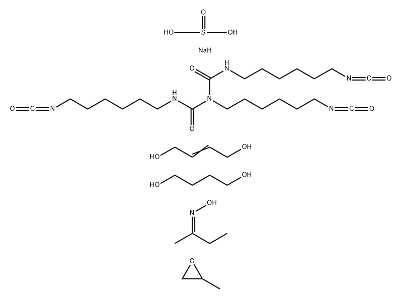 Sulfurous acid, monosodium salt, polymer with 1,4-butanediol, 2-butene-1,4-diol, methyloxirane and N,N',2-tris(6-isocyanatohexyl)imidodicarbonic diamide, Me Et ketone oxime-blocked Struktur