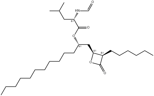 L-Leucine, N-formyl-, 1-[(3-hexyl-4-oxo-2-oxetanyl)methyl]dodecyl ester, [2S-[2α(R*),3α]]- (9CI) Struktur