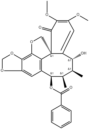 1H,14H-Benzo[1,8]cycloocta[1,2,3-cd][1,3]dioxolo[4,5-g]benzofuran-1-one, 8-(benzoyloxy)-5,6,7,8-tetrahydro-5-hydroxy-2,3-dimethoxy-6,7-dimethyl-, [5R-(5α,6β,7β,8β,14aS*)]- (9CI) Struktur