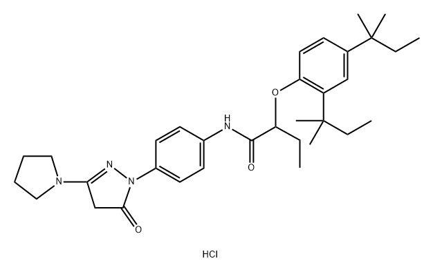 2-[2,4-bis(2-methylbutan-2-yl)phenoxy]-N-[4-(5-oxo-3-pyrrolidin-1-yl-4 H-pyrazol-1-yl)phenyl]butanamide hydrochloride Struktur