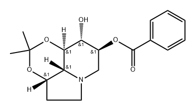 1,3-Dioxino4,5,6-hiindolizine-8,9-diol, octahydro-2,2-dimethyl-, 8-benzoate, 3aS-(3a.alpha.,8.alpha.,9.beta.,9a.beta.,9b.alpha.)- Struktur