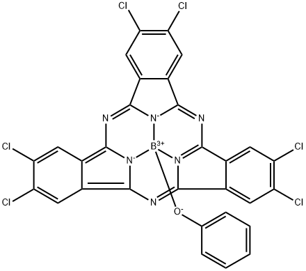 [2,3,9,10,16,17-Hexachloro-7,12:14,19-diimino-21,5-nitrilo- 5H -tribenzo[c,h,m ][1,6,11]triazacyclopentadecinato(2)- N22,N23,N24 ]phenoxy-Boron Struktur