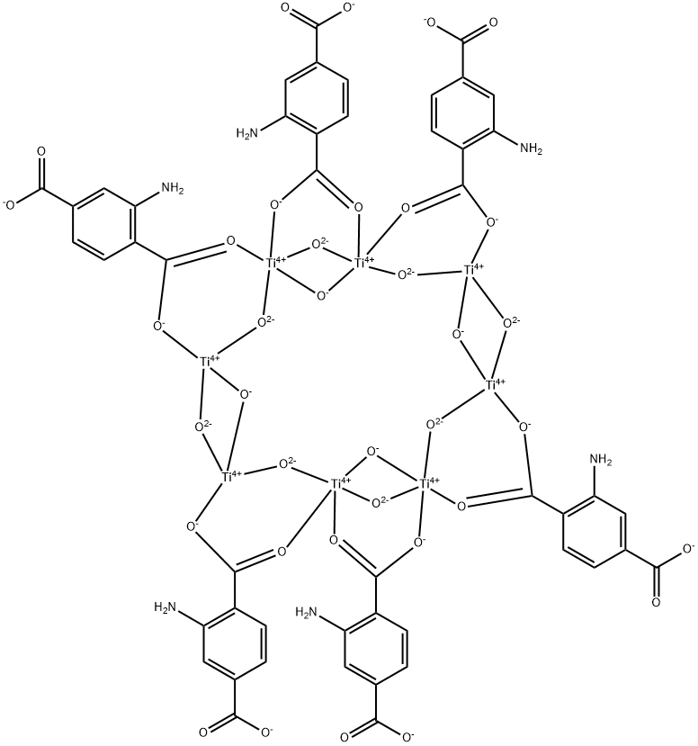 Hexakis[μ-(2-amino-1,4-benzenedicarboxylato)][tetra-μ-hydroxyocta-μ-oxooctatitanium], NH2-MIL-125(Ti), CONEKTIC(TM) T125 Struktur