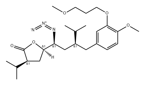 2(3H)-Furanone, 5-[(1S,3S)-1-azido-3-[[4-methoxy-3-(3-methoxypropoxy)phenyl]methyl]-4-methylpentyl]dihydro-3-(1-methylethyl)-, (3S,5R)- Struktur