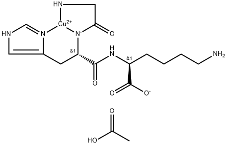 Copper, [glycyl-κN-L-histidyl-κN,κN3-L-lysinato(2-)]-, acetate (1:2) Struktur