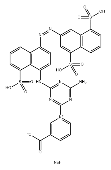 Pyridinium, 1-[4-amino-6-[[4-[2-(4,8-disulfo-2-naphthalenyl)diazenyl]-8-sulfo-1-naphthalenyl]amino]-1,3,5-triazin-2-yl]-3-carboxy-, inner salt, sodium salt (1:) Struktur