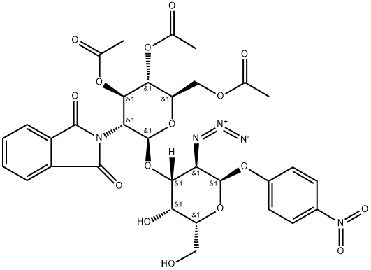 4-Nitrophenyl 2-azido-2-deoxy-3-O-[3,4,6-tri-O-acetyl-2-deoxy-2-(1,3-dihydro-1,3-dioxo-2H-isoindol-2-yl)-β-D-glucopyranosyl]-α-D-galactopyranoside Struktur