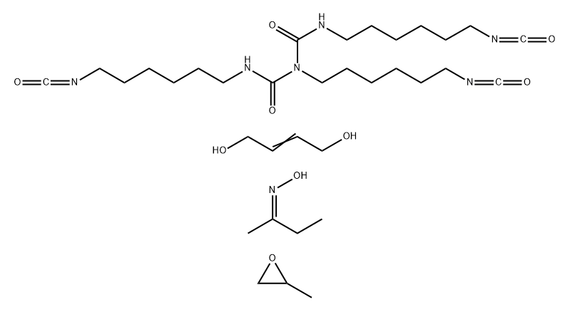 Imidocarbonic diamide, N,N',2-tris(6-isocyanatohexyl)-, polymer with 2-butene-1,4-diol and methyloxirane, bisulfited, Me Et ketone oxime-blocked Struktur