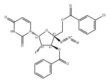 4’-Azido-3’-O-benzoyl-5’-O-(m-chlorobenzoyl)-2’-deoxy-2’-fluoro-beta-D-arabinouridine Struktur