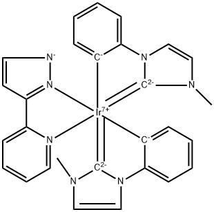 Bis(1-phenyl-3-MethyliMdazolin-2-ylidene-C,C2')(2-(2H-pyrazol-3-yl)-pyridine)IridiuM(III) Struktur