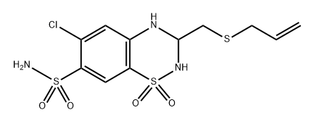 2H-1,2,4-Benzothiadiazine-7-sulfonamide, 6-chloro-3,4-dihydro-3-[(2-propen-1-ylthio)methyl]-, 1,1-dioxide, (-)- Struktur