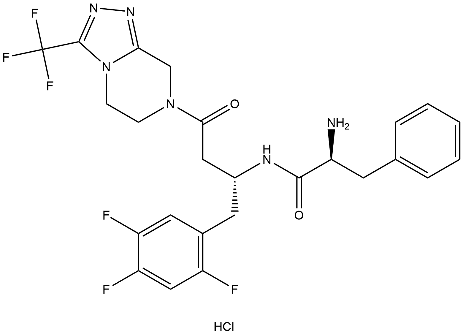 Benzenepropanamide, α-amino-N-[(1R)-3-[5,6-dihydro-3-(trifluoromethyl)-1,2,4-triazolo[4,3-a]pyrazin-7(8H)-yl]-3-oxo-1-[(2,4,5-trifluorophenyl)methyl]propyl]-, hydrochloride (1:1), (αS)- Struktur