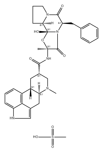 Ergotaman-3',6',18-trione, 9,10-dihydro-12'-hydroxy- 2'-methyl-5'-(phenylmethyl)-, (2',5α,5' ,8α,10,11'α,12')-, monomethanesulfonate (salt) Struktur