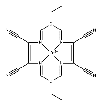 Zinc, 6,13-diethyl-1,4,8,11-tetraazacyclotetradeca-2,4,7,9,11,14-hexaene-2,3,9,10-tetracarbonitrilato(2-)-N1,N4,N8,N11-, (SP-4-1)- Struktur