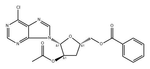 9-(2'-O-Acetyl-5'-O-benzoyl-3'-deoxy-beta-D-ribofuranosyl)-6-chloropurine Struktur