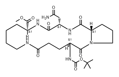 butyloxycarbonyl-cyclo(glutamyl-prolyl-asparaginyl-lysyl) methyl ester Struktur