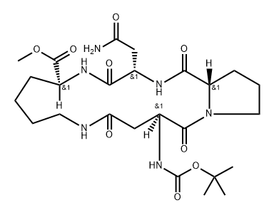 butyloxycarbonyl-cyclo(aspartyl-prolyl-asparaginyl-lysyl) methyl ester Struktur